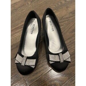 Girls’ Kenneth Cole Rhinestone Bow Black Satin Dress Shoes Size 1Y Holiday Event